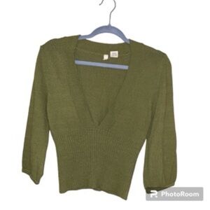 MOTH medium deep v neck sweater Anthropologie green forest fairy Y2K preppy fall